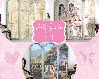Dollhouse Miniature Room Screens: French, Egyptian, Garden (1∶24 Scale)