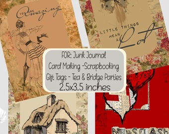 Vintage Wordart Cards Scrapbook Junk Journals Gift Tags Party Favors Desk Card Toppers