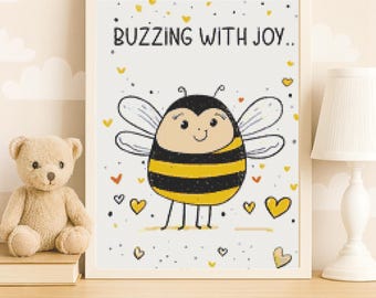 Buzzing With Joy Bee Cross Stitch Pattern Cute Whimsical Nursery Quote Wall Art PDF 14 ct