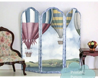 For Dollhouse Miniature Lovers: Decorate Your Dollhouse with This Charming Printable Three Panel Hot Air Balloons Miniature Room Screen!