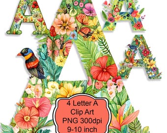 Floral Alphabet Letter A Clipart PNG Bundle for Sublimation, Scrapbooking, Decoupage, Junk Journals and Printable Craft POD Projects
