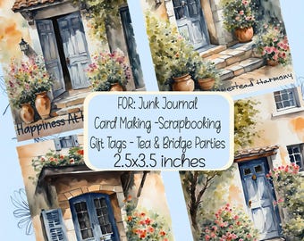 Country Cottage Doors Vintage Blue Junk Journal Scrapbooking Gift Tags Card Making Home Happiness