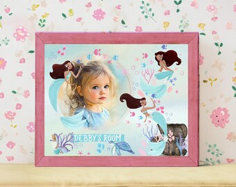 Personalize it! Mermaid Photo Art: Custom Kids Room Decor (Digital PNG)