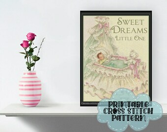 Sweet Dreams Little One | Printable Cross Stitch Pattern 563 Old-Fashioned Baby Bassinet