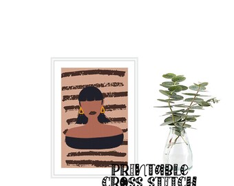 Minimalist Woman in Black Printable Cross Stitch Pattern