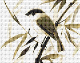 Minimalist Bird Bamboo Cross Stitch Pattern: Nature Botanical Wall Art (PDF)