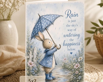 Bunny Rainy Day Card: Watering the Happiness Below (5x7 Digital Download)