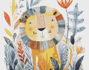 Lion Cross Stitch Pattern PDF Jungle Nursery Animal Design for Pillow or Wall Art
