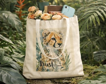 Cheetah Tote Bag Trust Your Instincts Wildlife Canvas Market Tote