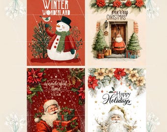 Vintage Santa and Snowman Junk Journal Scrapbooking Gift Tags Card Toppers  PDF Download
