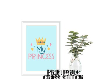 My Princess Crown and Hearts Printable Cross Stitch Pattern