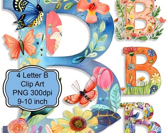 Floral Letter B Clipart PNG Set for Sublimation, Scrapbooking, Junk Journals, Printable Wall Art, Cards, Decoupage and POD Crafts Projects