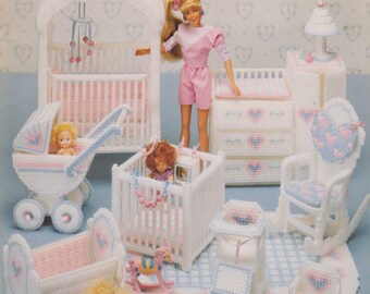 Plastic Canvas Fashion Doll Nursery Pattern Book Timm Weyburn 1991 Baby Furniture Set Vintage