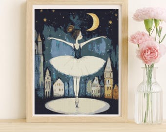 Moonlit Little Ballerina – 14 Count Cross Stitch Pattern PDF