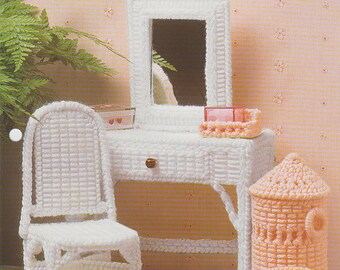 Vanity Collection Plastic Canvas Pattern for Fashion Dolls 1996 Leaflet by Annies Attic Vintage Doll Furniture Set