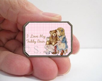 Adorable Dollhouse Miniature: Girl and Teddy Bear Wall Sign 315
