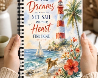 Let Your Dreams Set Sail Lighthouse Coastal 6x8 Spiral Notebook Journal for Writing, Planning, and Inspiration