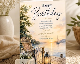 Warm Birthday Wishes Card: Peaceful Lakeside Sunset (5x7 Digital Download)