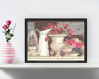 Fleurs de Paris Printable Cross Stitch Pattern Tulips and Roses 183