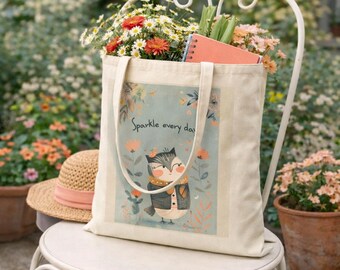 Owl Tote Bag with "Sparkle Every Day" Woodland Illustration – Canvas Carryall