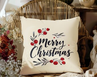 Merry Christmas Cross Stitch Pattern: Holiday Berries, 18" Wall Art (PDF Download)