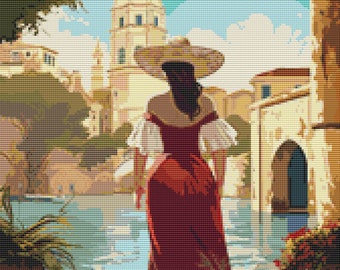 Enchanting San Antonio Travel Poster: Texas RiverWalk Cross Stitch Pattern #01sarw
