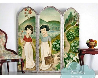 Get Creative with Miniatures: Asian Girls Printable Dollhouse Miniature Room Screen