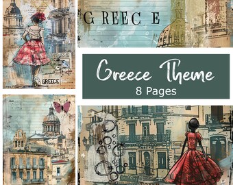 8 Greek Odyssey Junk Journal Pages: Vibrant Sceneries & Spacious Journals Scrapbooking Travel Adventure Greece