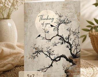 Thinking of You Bird Card, Neutral Nature Junk Journal Ephemera (Digital Download)