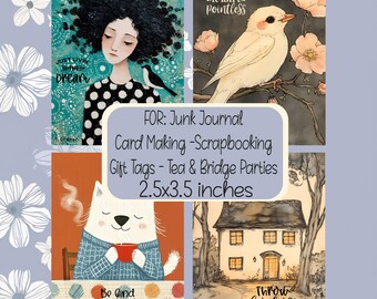 Whimsical Cottage Junk Journal Scrapbooking Gift Tags Card Making Toppers PDF Download