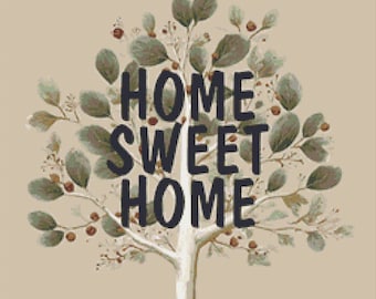 Home Sweet Home – Printable Cross Stitch Pattern PDF-Pillow Cover, Wall Art or Tote (18x18)