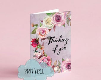 Perfect for any occasion, Thinking of You Pink Roses Printable  5 x 7 Greeting Card