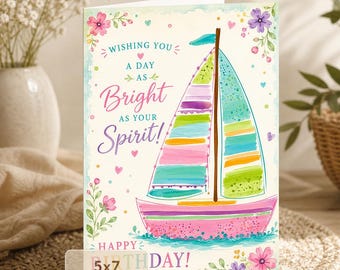 Watercolor Sailboat Birthday Card, Bright Spirit Greeting (5x7 Digital Download)
