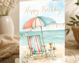Beach Birthday Card: Relaxing Seaside Celebration (5x7 Digital Download)