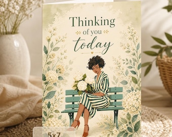Floral Woman Thinking of You Card | Elegant Botanical Greeting (Digital Download)