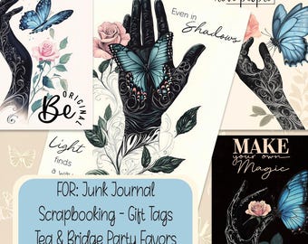 Butterfly Hand Wordart Cards Scrapbook Journals Gift Tags Tea Party Favors