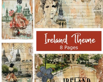 Irish Reverie: 8 Vibrant Junk Journal Pages for Creative Reflection Ireland Scrapbooking Travel Adventure