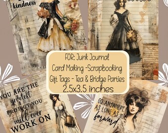 Vintage Fashion Wordart Cards Scrapbook Junk Journals Gift Tags Party Favors Topography