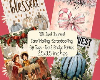 Christmas Harvest Typography Card Toppers Junk Journal Scrapbooking Gift Tags Card Making