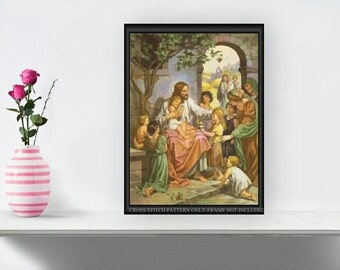 Jesus and Little Children Printable Cross Stitch Pattern 181