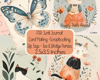 Bunny Cat Butterfly Wordart Cards Scrapbooking Journals Gift Tags Favors