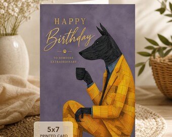Happy Birthday To Someone Extraordinary Dog Lover Stylish Black Dog Yellow Suit Birthday Celebration