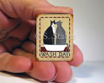 Vintage Dollhouse Miniature Laundry Room Cats Handmade Sign Plaque 1:12 Scale 320
