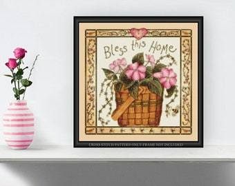 Bless This Home Flowers and Bees Printable Cross Stitch Pattern 180