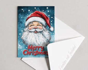 Cheerful Santa Claus Merry Christmas Greeting Card – 5 x 7 PRINTABLE -Instant Download Whimsical Scrapbooking, Journaling