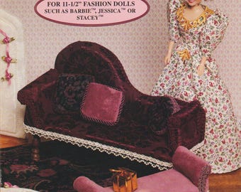 McCalls Victorian Parlor Pattern 15155 for 11.5 inch Fashion Dolls Sofa Chair Dollhouse Furniture Craft Sew Free