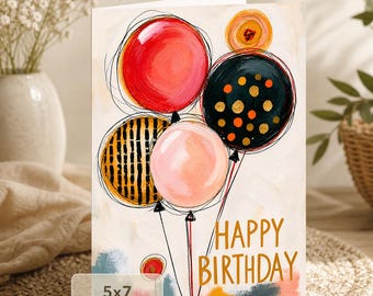 Colorful Balloon Happy Birthday Card (5x7 Digital Download)