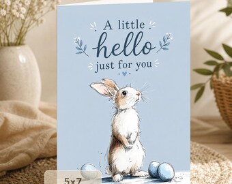 Bunny Blue Eggs Watercolor Greeting Card | Printable 5x7 Hello Card (Digital Download)