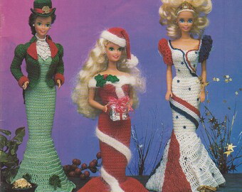 Holiday Costumes Fashion Doll Crochet Pattern Book Annie's Attic 1994 Seasonal Outfits Barbie Clothes Design