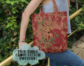 The Fox Magic Forest Printable Cross Stitch Pattern for Pillow Top or Tote Bag Front